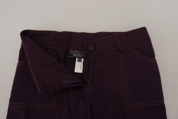 Purple Cotton Mid Waist Women Tapered Pants