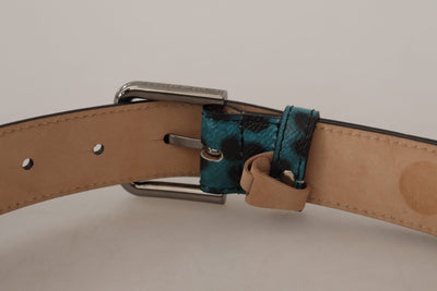 Dolce & Gabbana Blue Green Leopard Print Logo Metal Waist Buckle Belt
