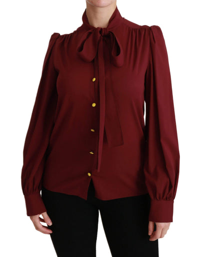 Dolce & Gabbana  Maroon Long Sleeve Shirt Blouse Silk Top #women, Bordeaux, Brand_Dolce & Gabbana, Catch, Dolce & Gabbana, feed-agegroup-adult, feed-color-bordeaux, feed-gender-female, feed-size-IT36 | XS, Gender_Women, IT36 | XS, Kogan, Shirts - Women - Clothing, Women - New Arrivals at SEYMAYKA