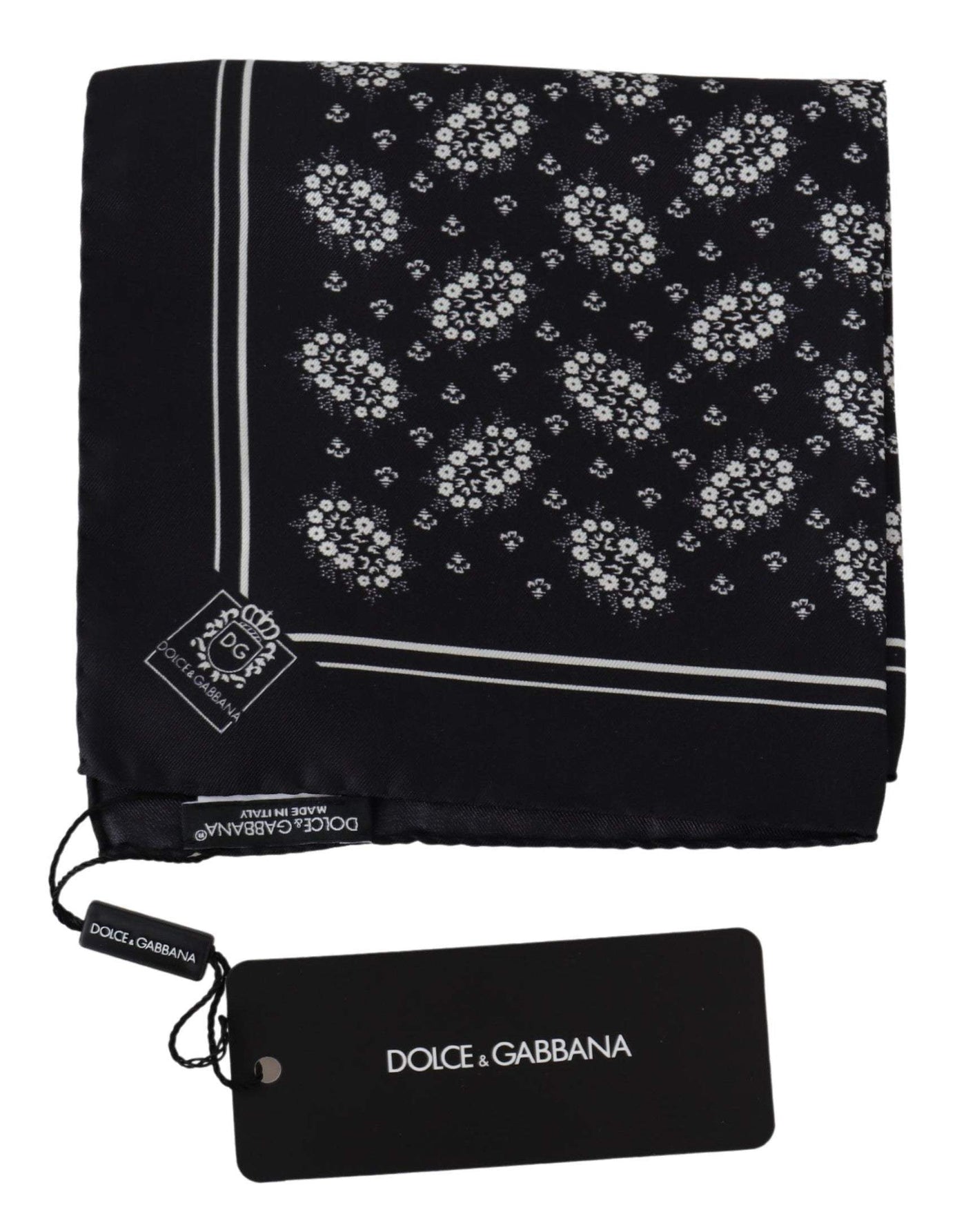Dolce & Gabbana Black Patterned Square Scarf  Silk  Handkerchief #men, Accessories - New Arrivals, Black, Dolce & Gabbana, feed-agegroup-adult, feed-color-Black, feed-gender-male, Handkerchief - Men - Accessories at SEYMAYKA