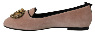 Dolce & Gabbana Pink Velvet Slip Ons Loafers Flats Shoes