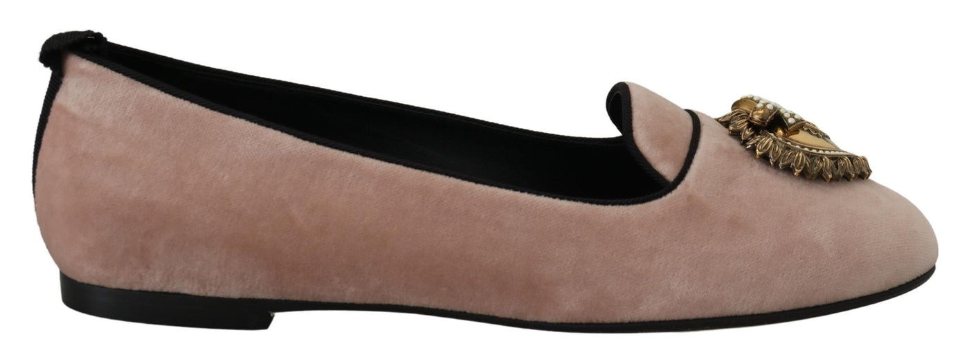 Dolce & Gabbana Pink Velvet Slip Ons Loafers Flats Shoes