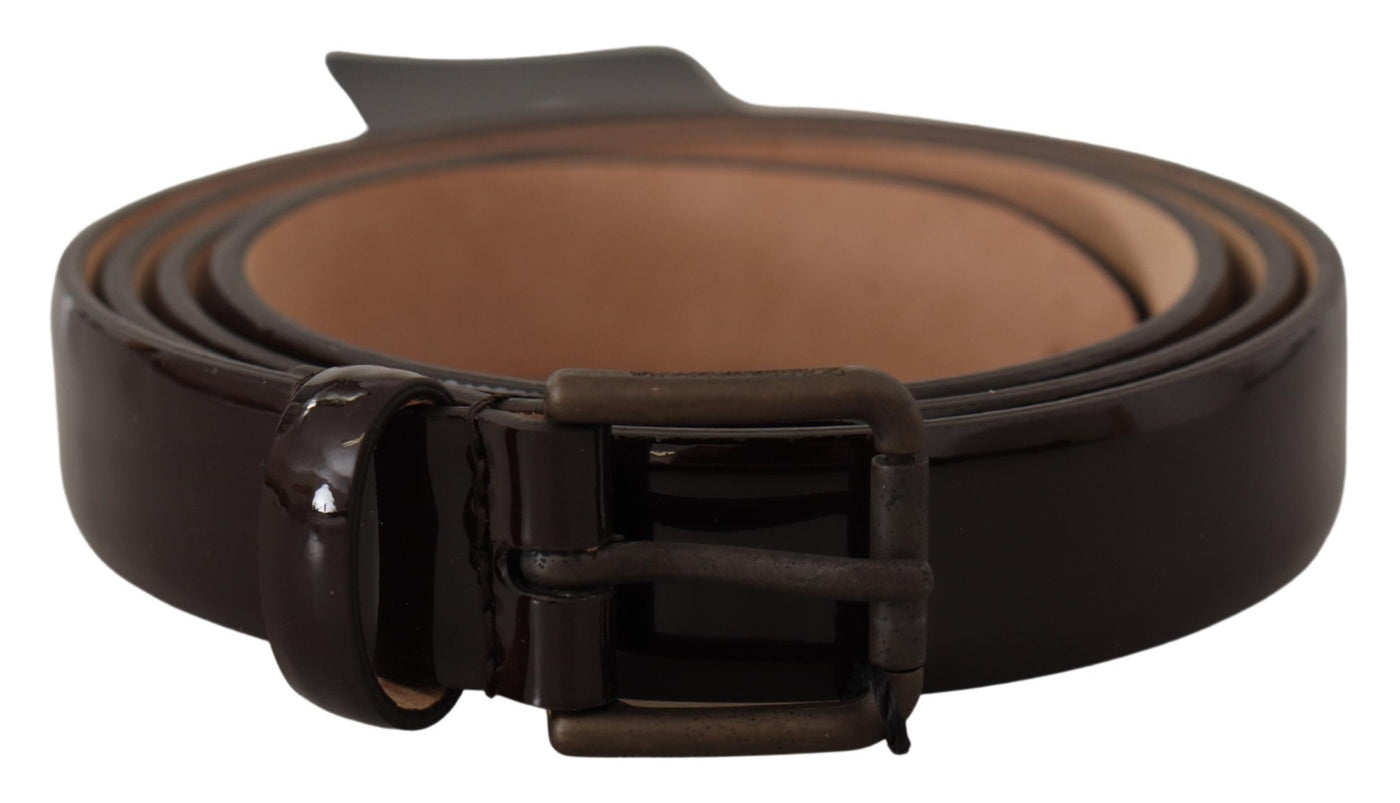 Dolce & Gabbana Black Patent Leather Logo Metal Waist Buckle Belt
