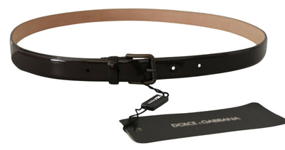 Dolce & Gabbana Black Patent Leather Logo Metal Waist Buckle Belt