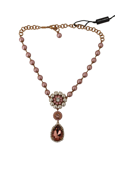 Dolce & Gabbana Gold Tone Brass Pink Beaded Pearls Crystal Pendant Necklace Dolce & Gabbana, feed-1, Gold, Necklaces - Women - Jewelry at SEYMAYKA