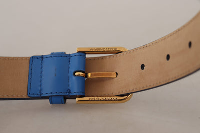 Dolce & Gabbana Blue Leather Gold Tone Logo Metal Waist Buckle Belt