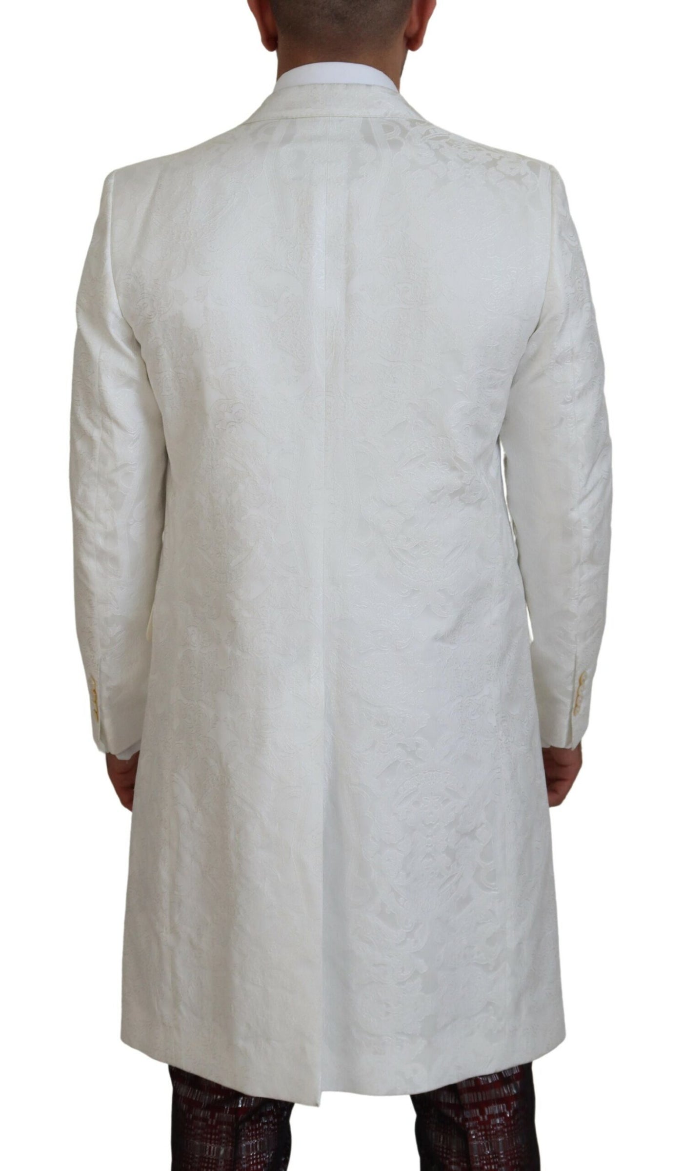 Dolce & Gabbana White Floral Brocade Trench Coat Jacket