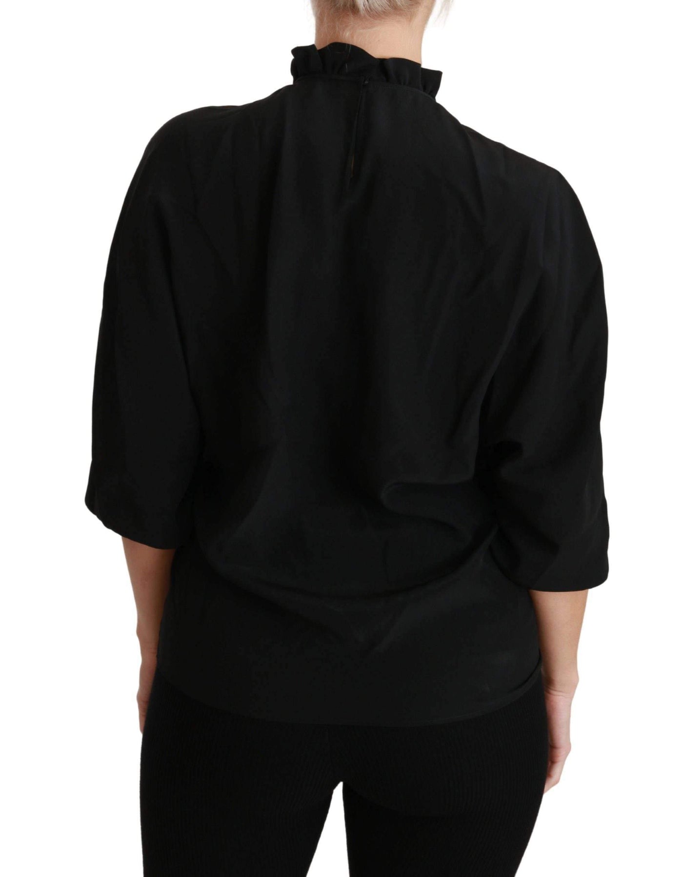 Dolce & Gabbana  Black Silk Shirt Ruffled Top Blouse #women, Black, Brand_Dolce & Gabbana, Catch, Dolce & Gabbana, feed-agegroup-adult, feed-color-black, feed-gender-female, feed-size-IT36 | XS, Gender_Women, IT36 | XS, Kogan, Tops & T-Shirts - Women - Clothing, Women - New Arrivals at SEYMAYKA