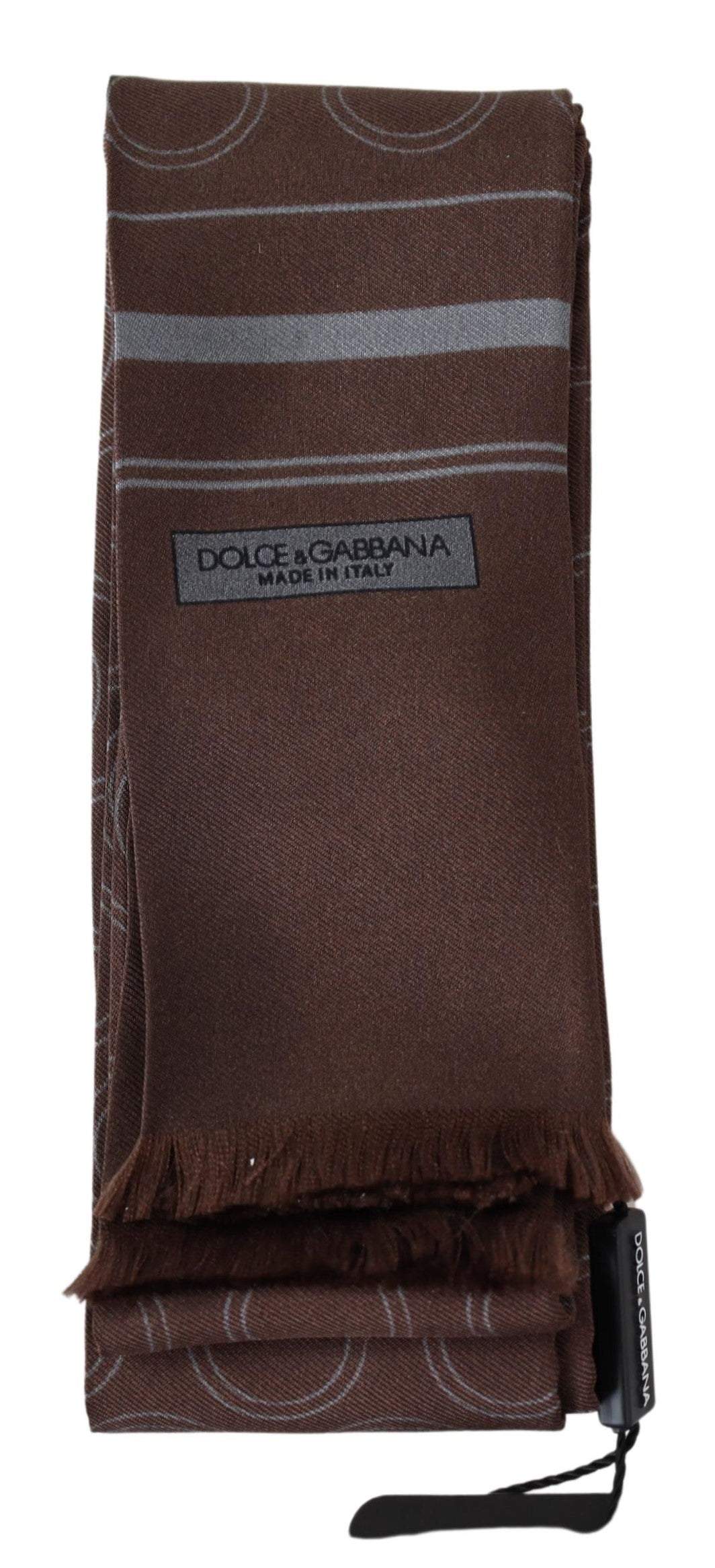 Dolce & Gabbana Brown Circles Neck Wrap Fringe Silk Scarf #men, Accessories - New Arrivals, Brown, Dolce & Gabbana, feed-1, Scarves - Men - Accessories at SEYMAYKA