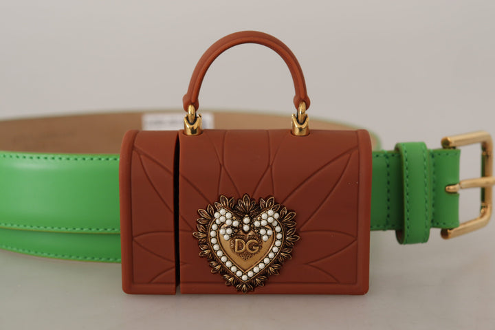 Dolce & Gabbana Green Leather Devotion Heart Micro Bag Headphones Belt