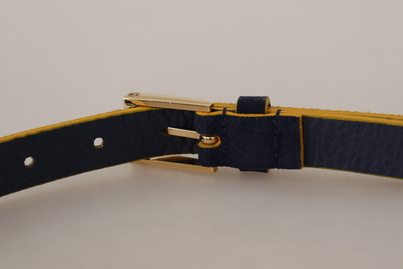 Dolce & Gabbana Blue Suede Yellow Gold Metal Logo Buckle Belt