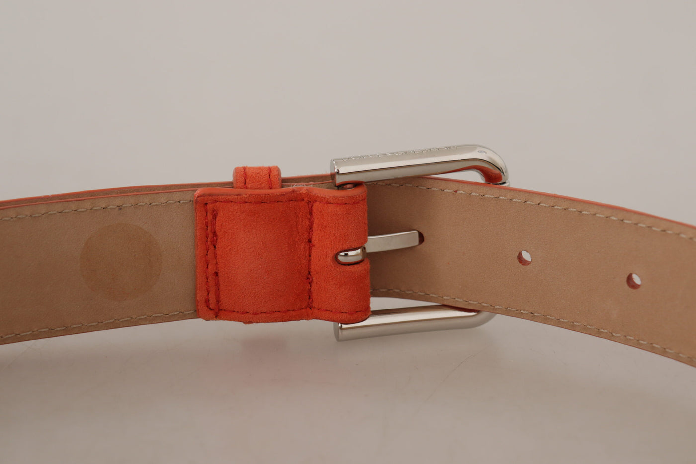 Dolce & Gabbana Orange Leather Suede Silver Logo Metal Buckle Belt