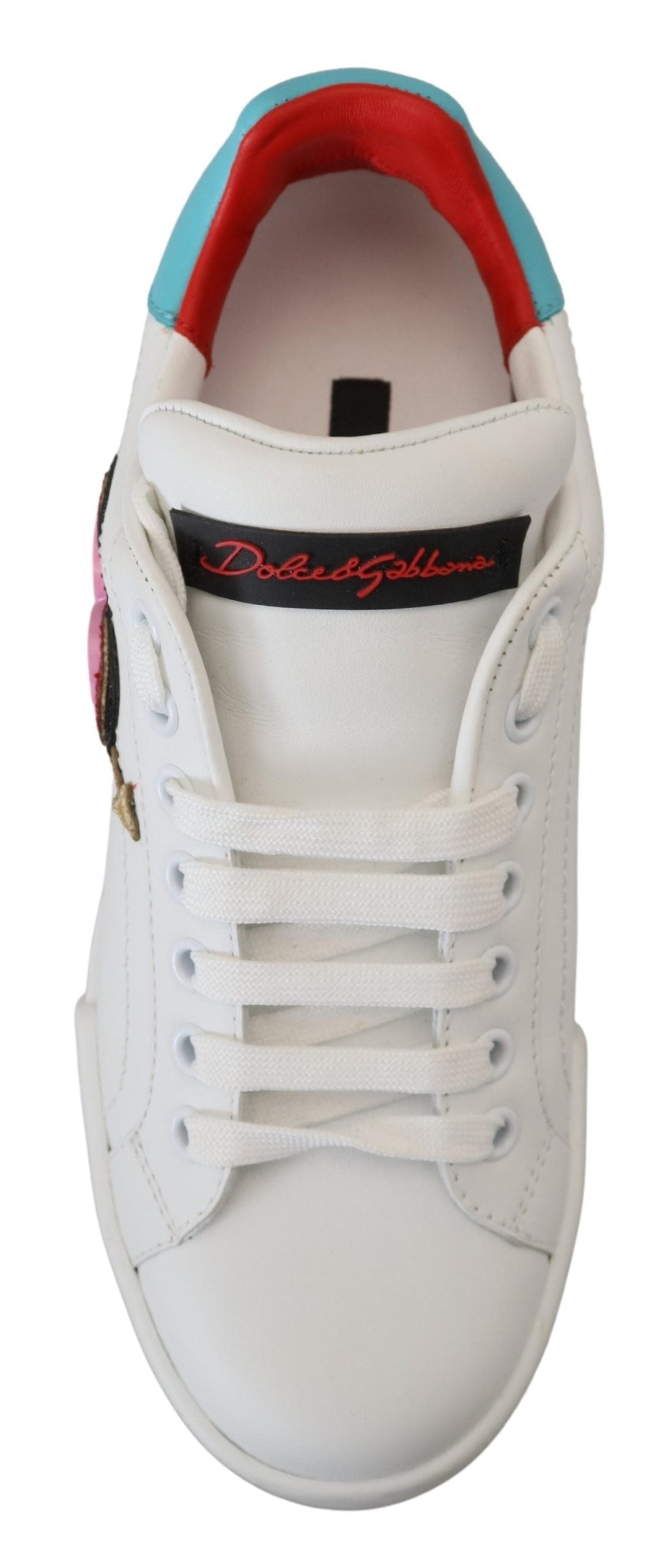 Dolce & Gabbana White Leather Sneaker Portofino Logo Heart Shoes
