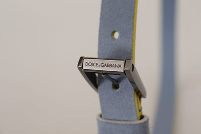Dolce & Gabbana Blue Suede Leather Logo Engraved Buckle Belt