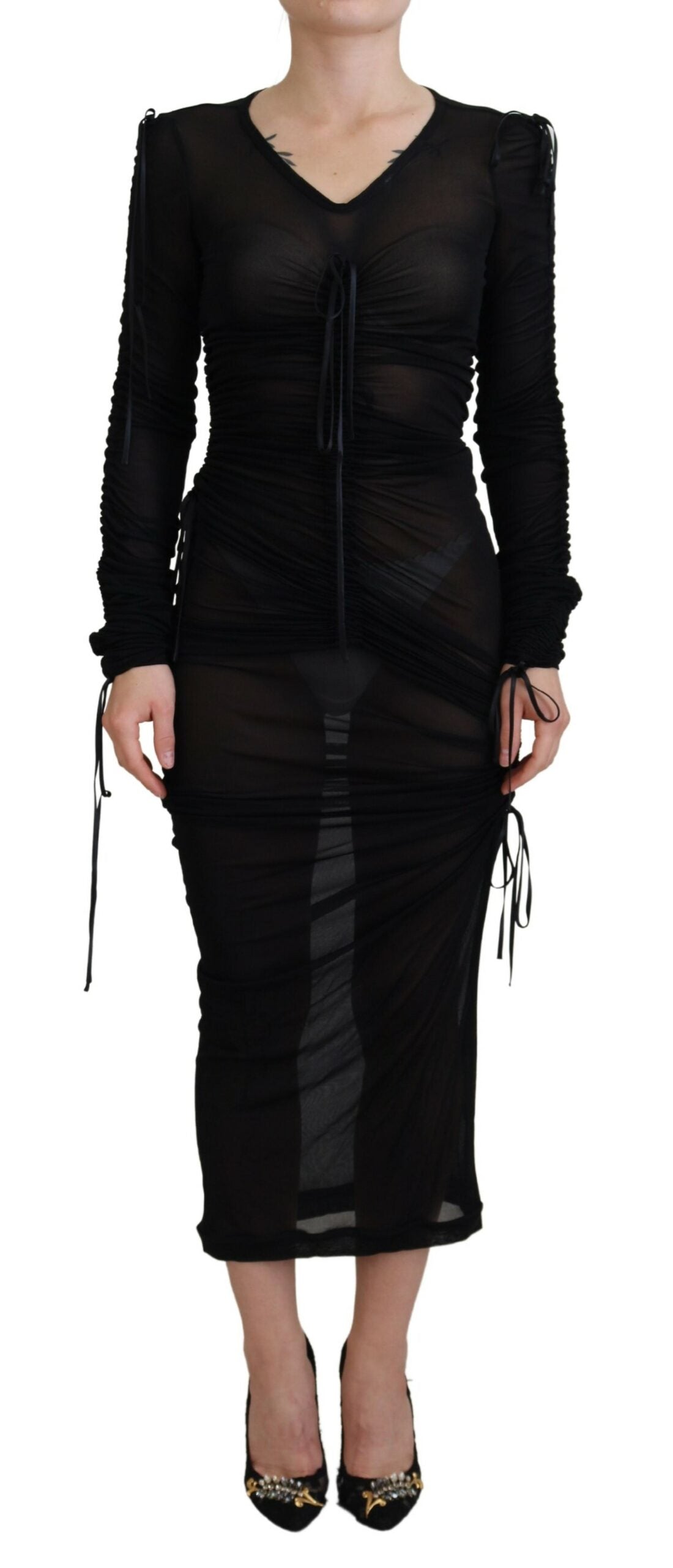 Black Viscose Bodycon Sheath Midi Dress