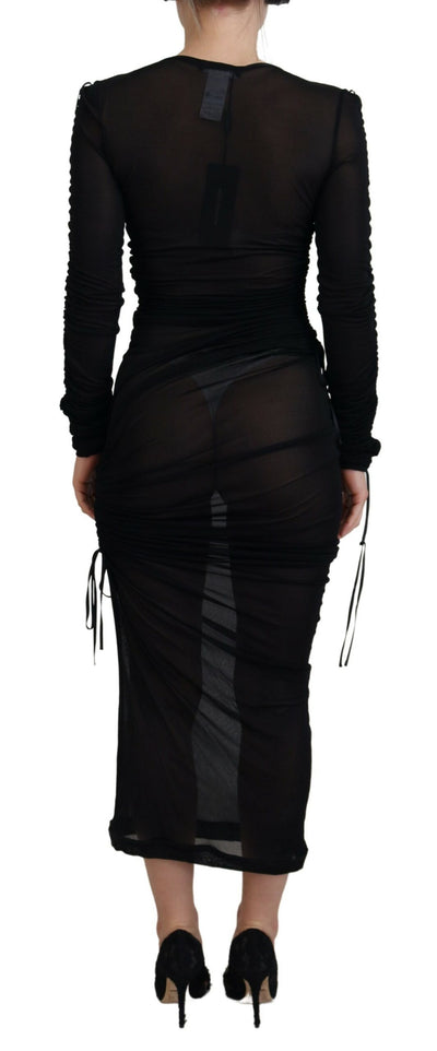 Black Viscose Bodycon Sheath Midi Dress