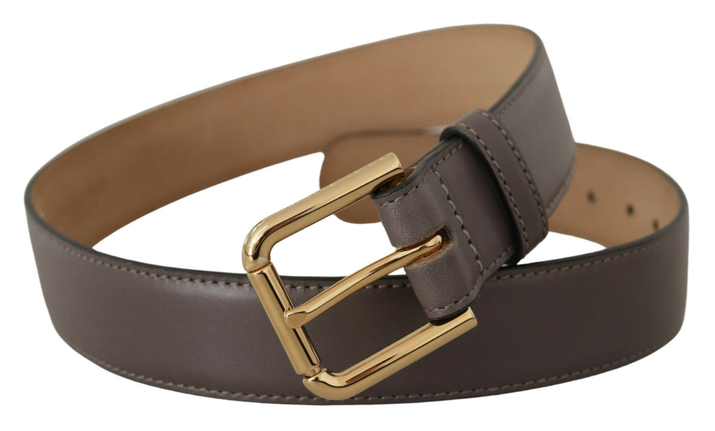 Dolce & Gabbana Gray Calfskin Leather Gold Metal Logo Buckle Belt