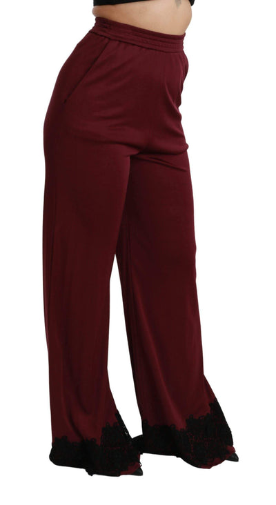 Dolce & Gabbana  Black Lace High Waist Wide Leg Maroon  Pants #women, Bordeaux, Brand_Dolce & Gabbana, Catch, Dolce & Gabbana, feed-agegroup-adult, feed-color-bordeaux, feed-gender-female, feed-size-IT40|S, Gender_Women, IT40|S, Jeans & Pants - Women - Clothing, Kogan, Women - New Arrivals at SEYMAYKA