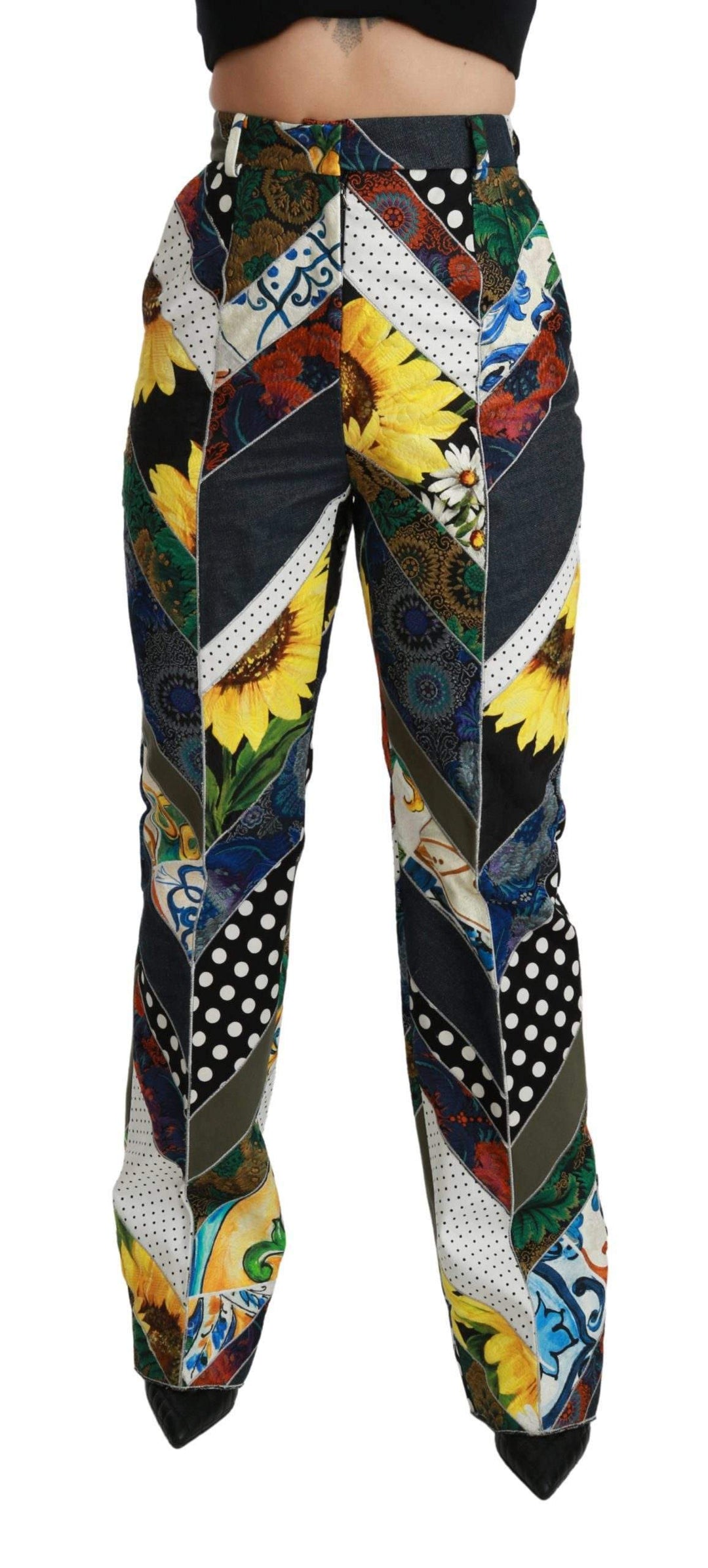 Dolce & Gabbana  Multicolor Print High Waist Straight Pants #women, Brand_Dolce & Gabbana, Catch, Dolce & Gabbana, feed-agegroup-adult, feed-color-multicolor, feed-gender-female, feed-size-IT40|S, Gender_Women, IT40|S, Jeans & Pants - Women - Clothing, Kogan, Multicolor, Women - New Arrivals at SEYMAYKA
