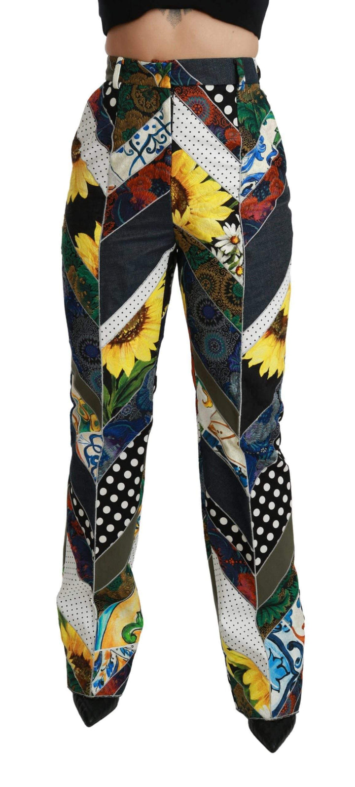Dolce & Gabbana  Multicolor Print High Waist Straight Pants #women, Brand_Dolce & Gabbana, Catch, Dolce & Gabbana, feed-agegroup-adult, feed-color-multicolor, feed-gender-female, feed-size-IT40|S, Gender_Women, IT40|S, Jeans & Pants - Women - Clothing, Kogan, Multicolor, Women - New Arrivals at SEYMAYKA