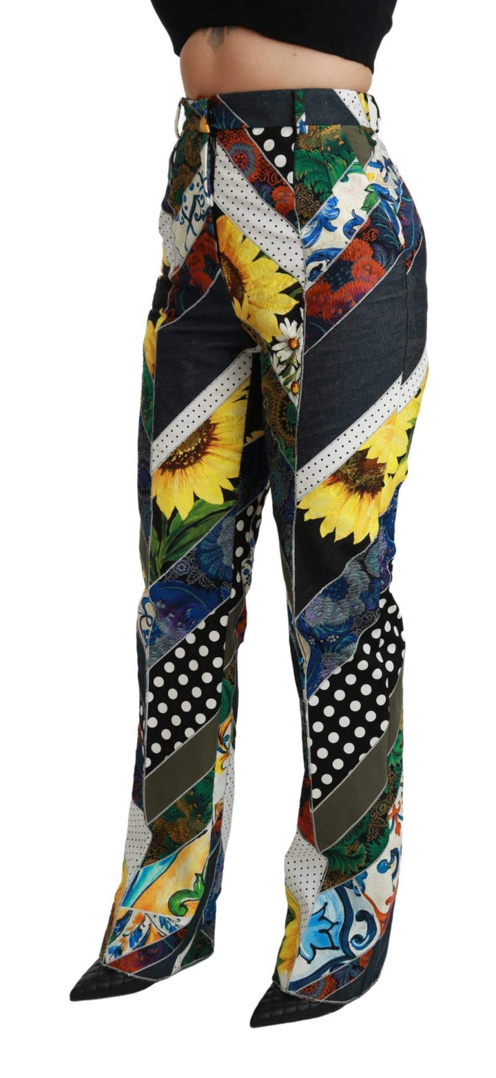 Dolce & Gabbana  Multicolor Print High Waist Straight Pants #women, Brand_Dolce & Gabbana, Catch, Dolce & Gabbana, feed-agegroup-adult, feed-color-multicolor, feed-gender-female, feed-size-IT40|S, Gender_Women, IT40|S, Jeans & Pants - Women - Clothing, Kogan, Multicolor, Women - New Arrivals at SEYMAYKA