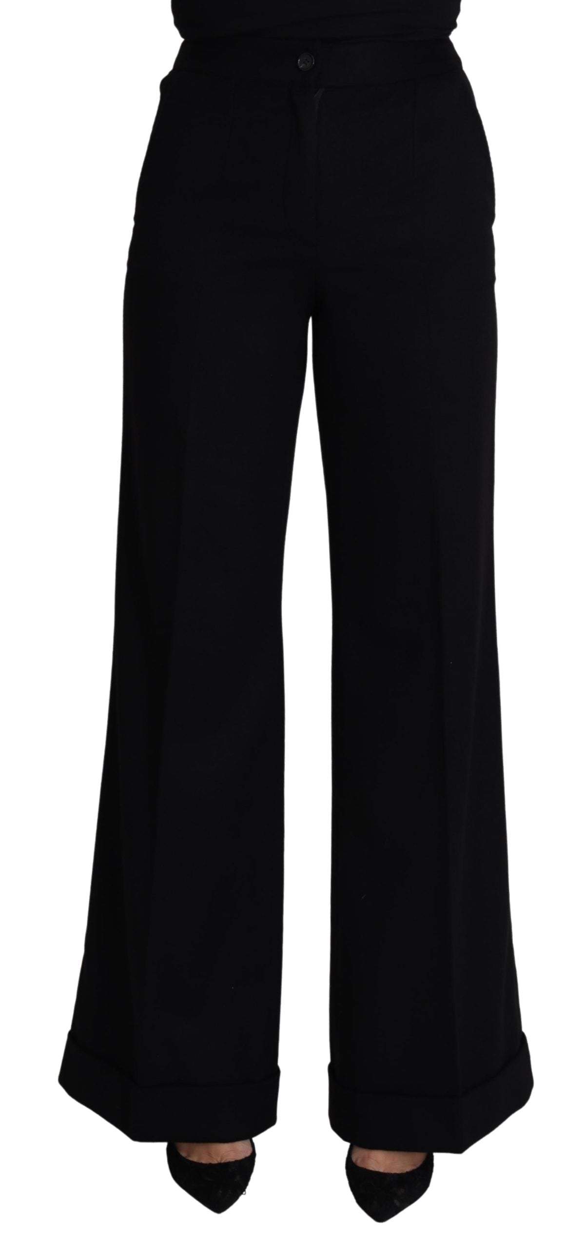 Dolce & Gabbana Black Cashmere Wide Leg Women Trouser Pants #women, Black, Dolce & Gabbana, feed-agegroup-adult, feed-color-black, feed-gender-female, feed-size-IT38|XS, IT38|XS, Jeans & Pants - Women - Clothing, Women - New Arrivals at SEYMAYKA