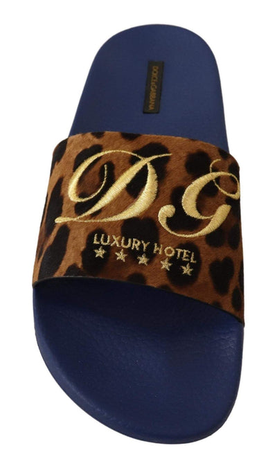 Dolce & Gabbana Blue Brown Leopard Logo Rubber Slides Slippers Shoes Blue, Dolce & Gabbana, EU44/US11, feed-agegroup-adult, feed-color-Blue, feed-gender-female, Sandals - Women - Shoes at SEYMAYKA