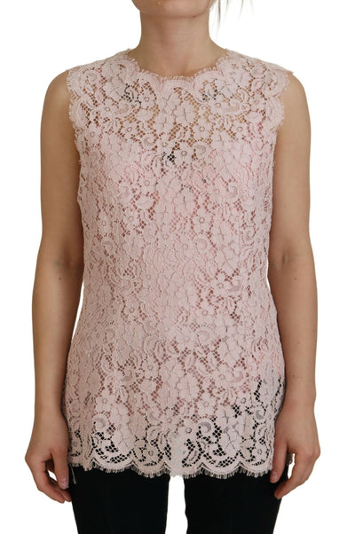 Pink Floral Lace Sleeveless Tank Blouse Top