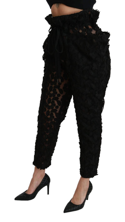 Dolce & Gabbana  Black Floral Lace Tapered High Waist Pants #women, Black, Brand_Dolce & Gabbana, Catch, Dolce & Gabbana, feed-agegroup-adult, feed-color-black, feed-gender-female, feed-size-IT40|S, Gender_Women, IT40|S, Jeans & Pants - Women - Clothing, Kogan, Women - New Arrivals at SEYMAYKA