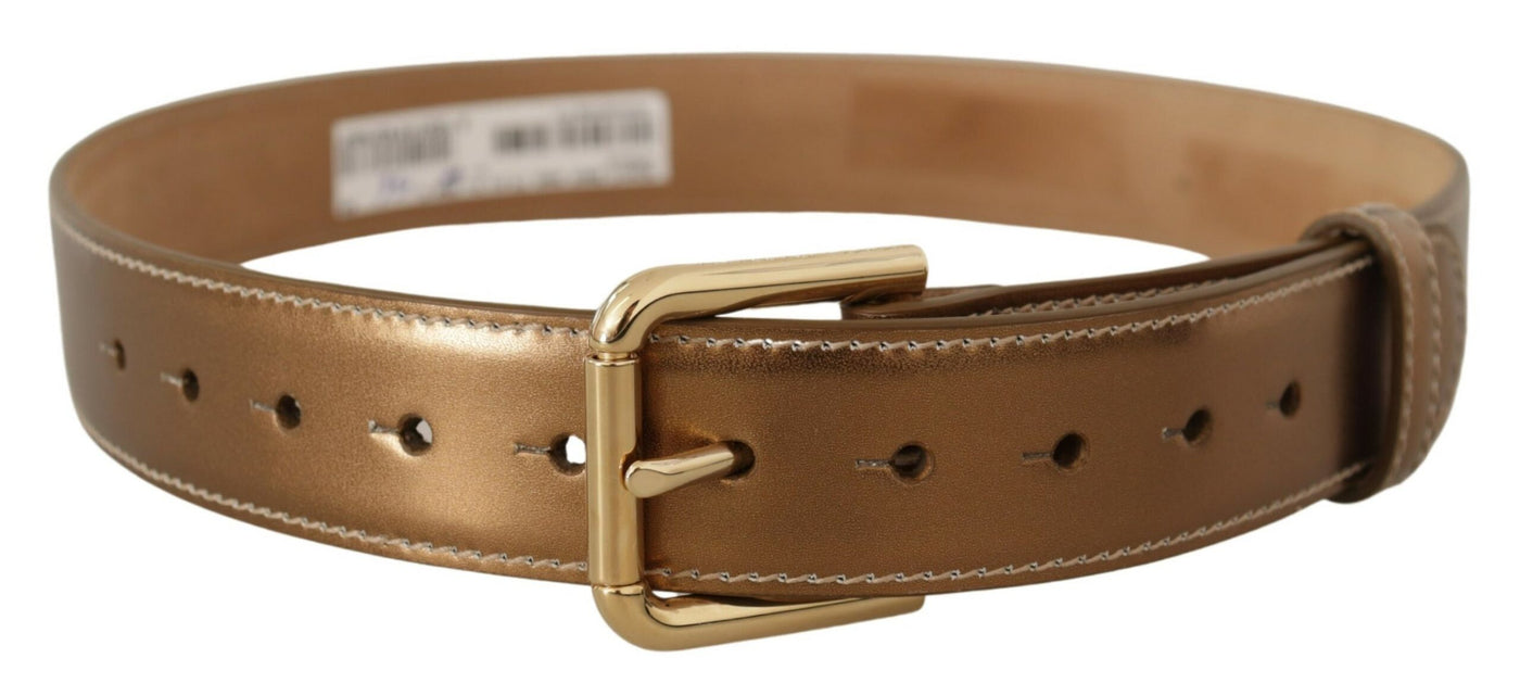 Dolce & Gabbana Bronze Calf Leather Gold Logo Waist Buckle Belt