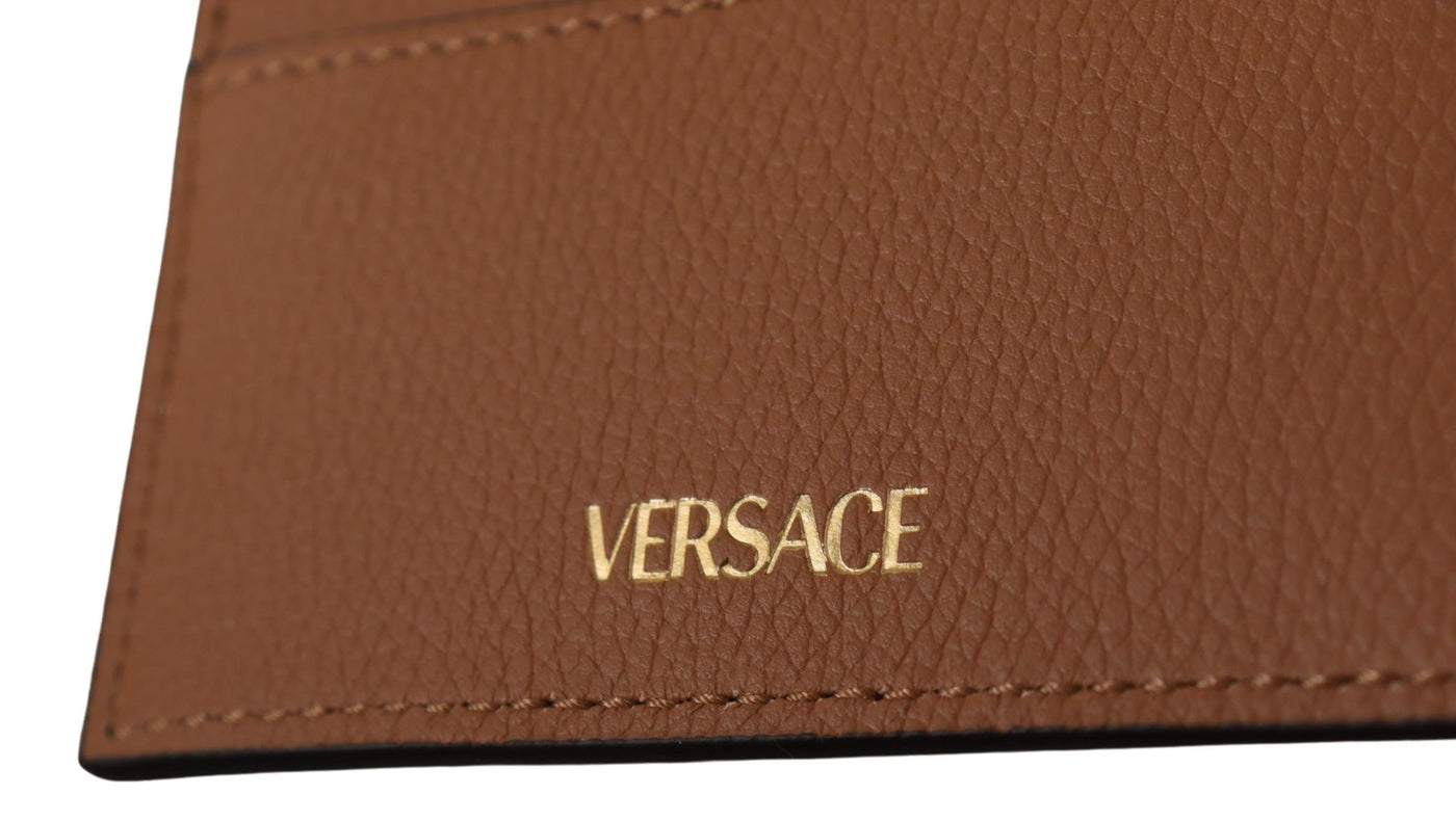 Versace Brown Calf Leather Card Holder Wallet