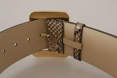 Dolce & Gabbana Brown Exotic Wide Waist Leather Gold Metal Buckle Belt