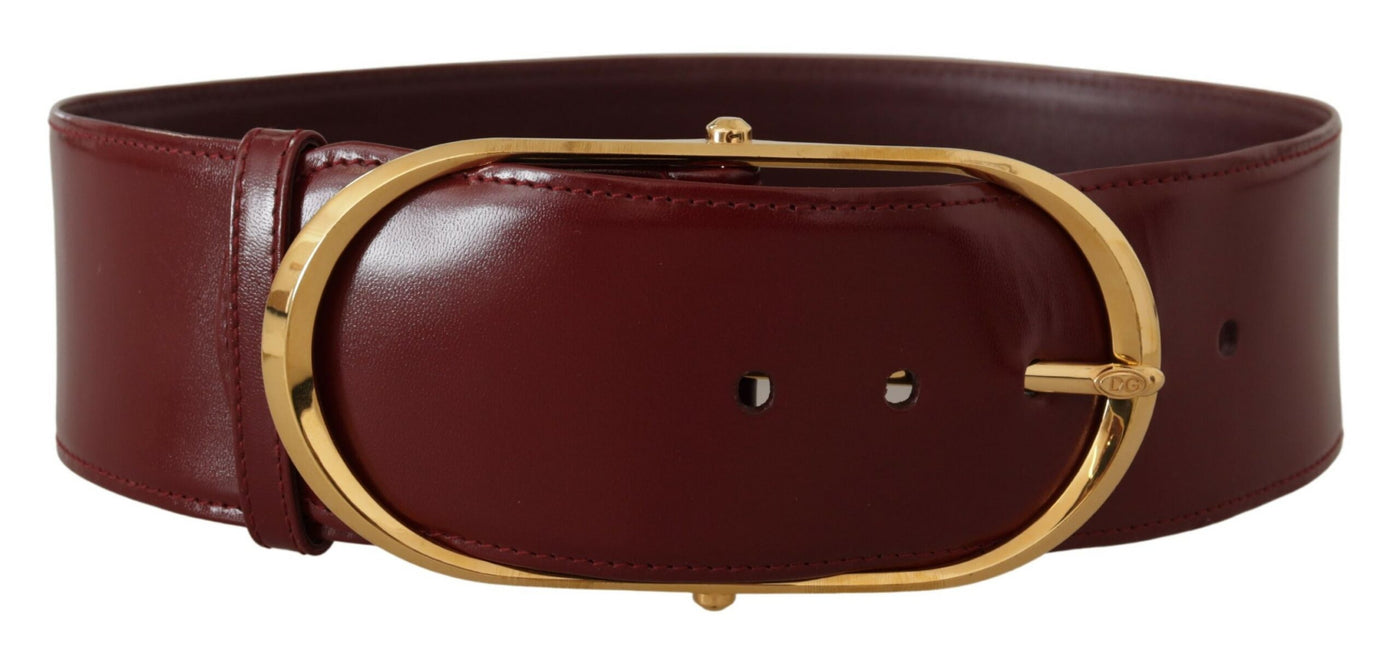 Dolce & Gabbana Maroon Wide Leather Gold Tone Metal Oval Buckle Belt