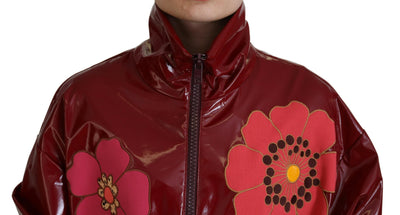 Maroon Floral Full Zip Polyester Women Jacket