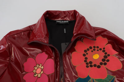 Maroon Floral Full Zip Polyester Women Jacket