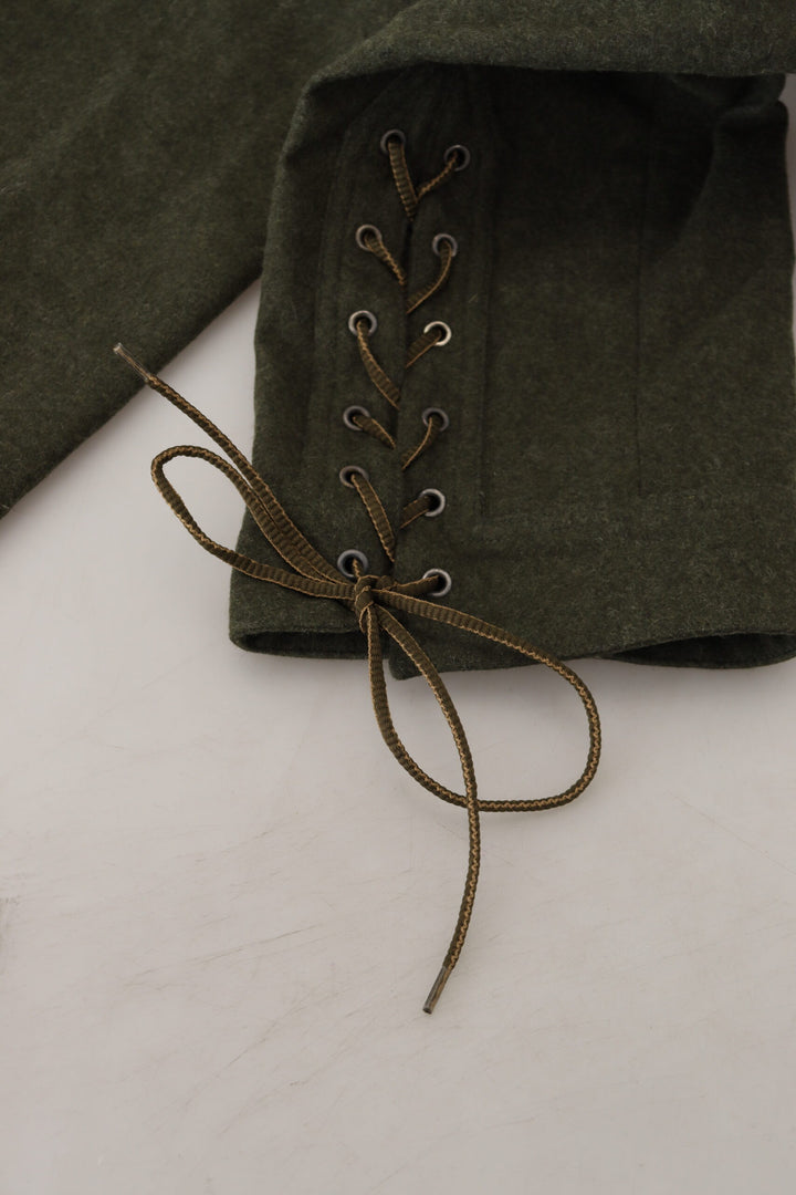 Green Lace Up Leg Women Tapered Pants