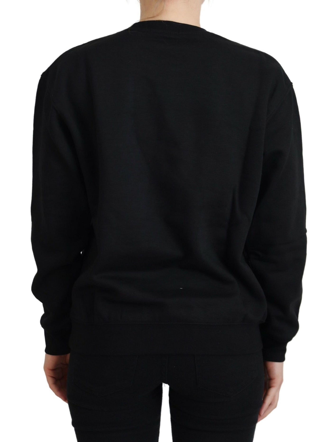 Black Printed Long Sleeves Pullover Sweater