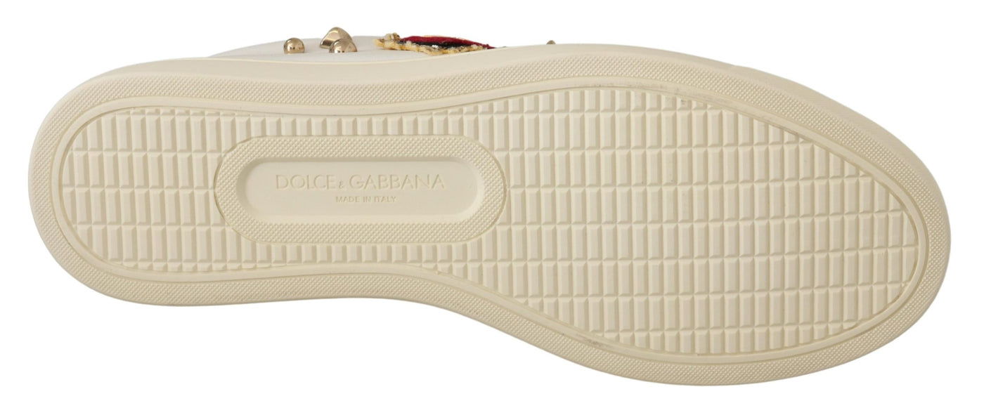 Dolce & Gabbana White Leather Gold Red Heart Sneakers Shoes