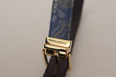 Dolce & Gabbana Navy Blue Jacquard Gold Tone Logo Metal Buckle Belt