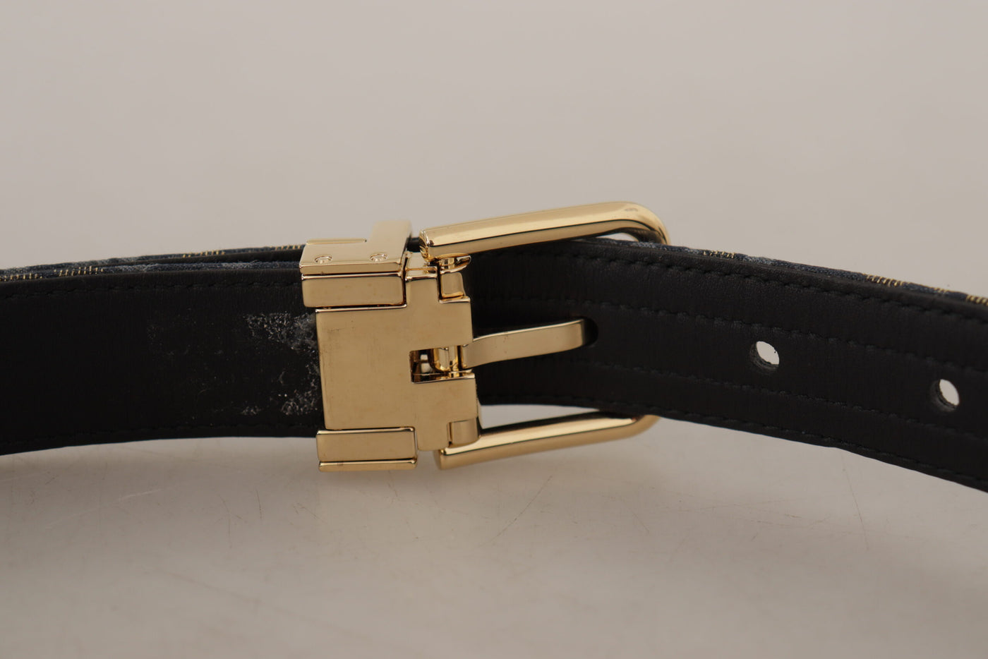 Dolce & Gabbana Navy Blue Jacquard Gold Tone Logo Metal Buckle Belt