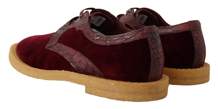 Dolce & Gabbana Bordeaux Velvet Exotic Leather Shoes #men, Dolce & Gabbana, EU44/US11, feed-1, Formal - Men - Shoes, Red at SEYMAYKA