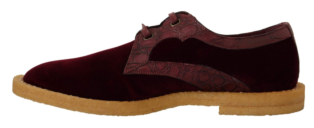 Dolce & Gabbana Bordeaux Velvet Exotic Leather Shoes #men, Dolce & Gabbana, EU44/US11, feed-1, Formal - Men - Shoes, Red at SEYMAYKA