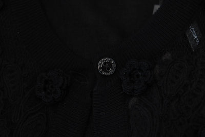 Black Floral Lace Button Cardigan Sweater