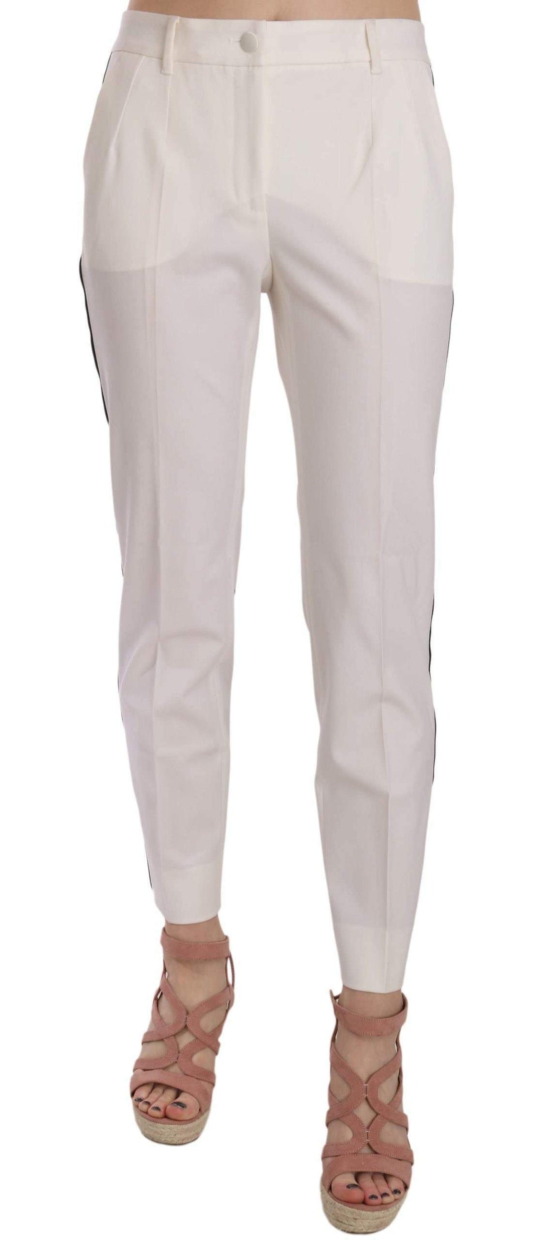Dolce & Gabbana  White Side Stripe Wool Tapered Trouser Pants #women, Brand_Dolce & Gabbana, Catch, Dolce & Gabbana, feed-agegroup-adult, feed-color-white, feed-gender-female, feed-size-IT42|M, Gender_Women, IT42|M, Jeans & Pants - Women - Clothing, Kogan, White, Women - New Arrivals at SEYMAYKA