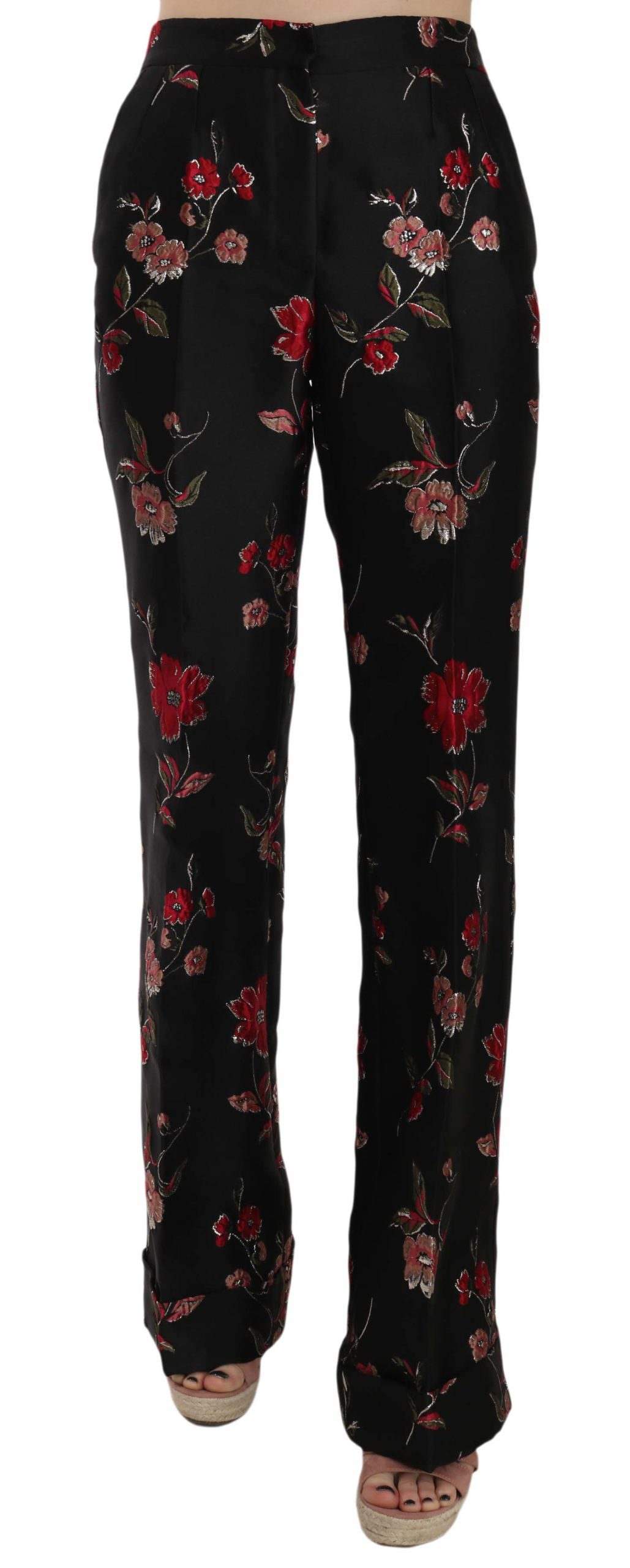 Dolce & Gabbana  Floral Print Black Boot Cut Trouser Pants #women, Black, Brand_Dolce & Gabbana, Catch, Dolce & Gabbana, feed-agegroup-adult, feed-color-black, feed-gender-female, feed-size-IT38|XS, feed-size-IT40|S, Gender_Women, IT38|XS, IT40|S, Jeans & Pants - Women - Clothing, Kogan, Women - New Arrivals at SEYMAYKA