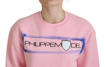 Pink Printed Long Sleeves Pullover Sweater