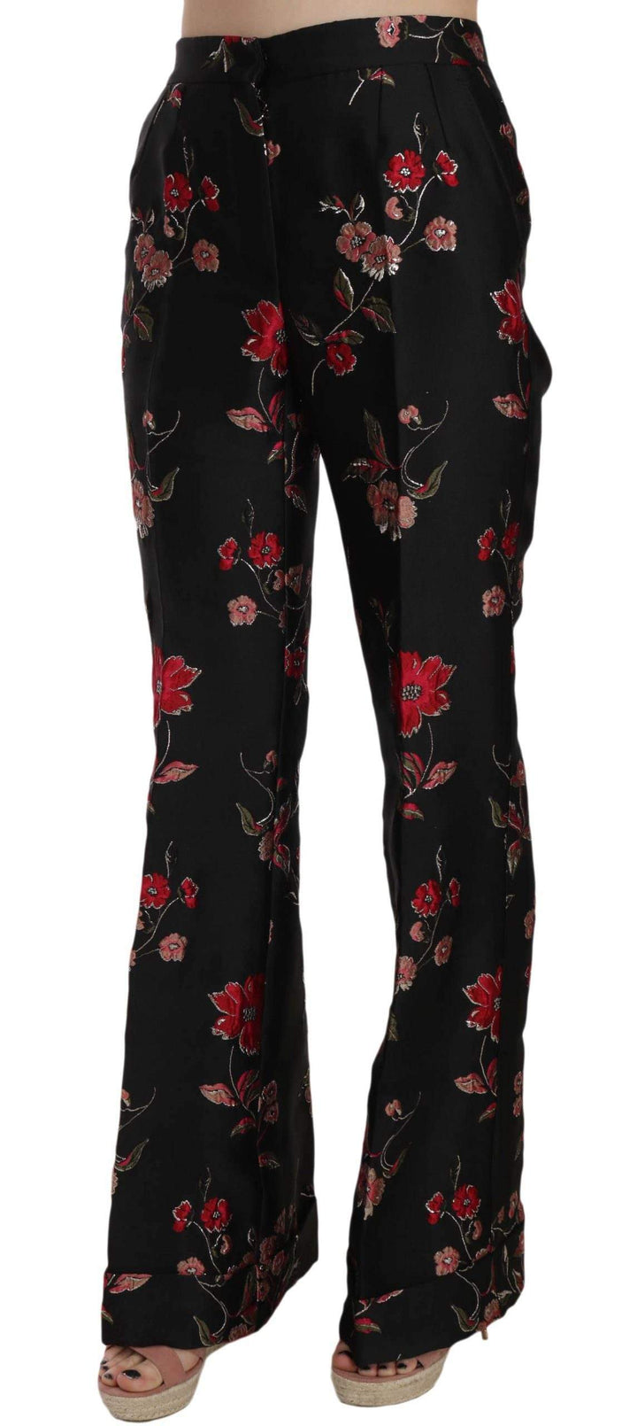 Dolce & Gabbana  Floral Print Black Boot Cut Trouser Pants #women, Black, Brand_Dolce & Gabbana, Catch, Dolce & Gabbana, feed-agegroup-adult, feed-color-black, feed-gender-female, feed-size-IT38|XS, feed-size-IT40|S, Gender_Women, IT38|XS, IT40|S, Jeans & Pants - Women - Clothing, Kogan, Women - New Arrivals at SEYMAYKA
