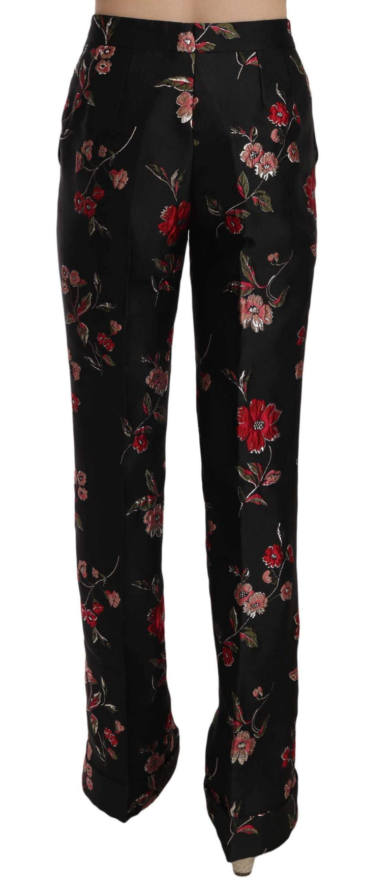 Dolce & Gabbana  Floral Print Black Boot Cut Trouser Pants #women, Black, Brand_Dolce & Gabbana, Catch, Dolce & Gabbana, feed-agegroup-adult, feed-color-black, feed-gender-female, feed-size-IT38|XS, feed-size-IT40|S, Gender_Women, IT38|XS, IT40|S, Jeans & Pants - Women - Clothing, Kogan, Women - New Arrivals at SEYMAYKA