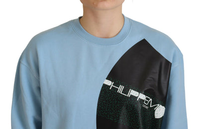 Light Blue Logo Printed Long Sleeves Sweater