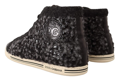 Dolce & Gabbana Gray Black Wool Cotton High Top Sneakers #men, Dolce & Gabbana, EU44/US11, feed-1, Gray, Sneakers - Men - Shoes at SEYMAYKA